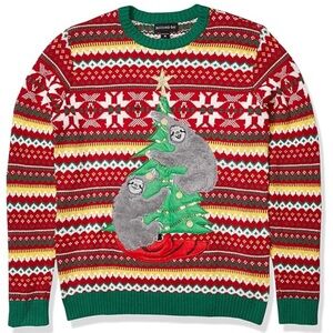 Blizzard Bay Men's Cotton Sloths Hug Ugly Christmas Sweater Small